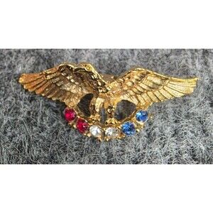 Eagle Pin With Red White Blue Rhinestones Patriotic Brooch American Flag Colors